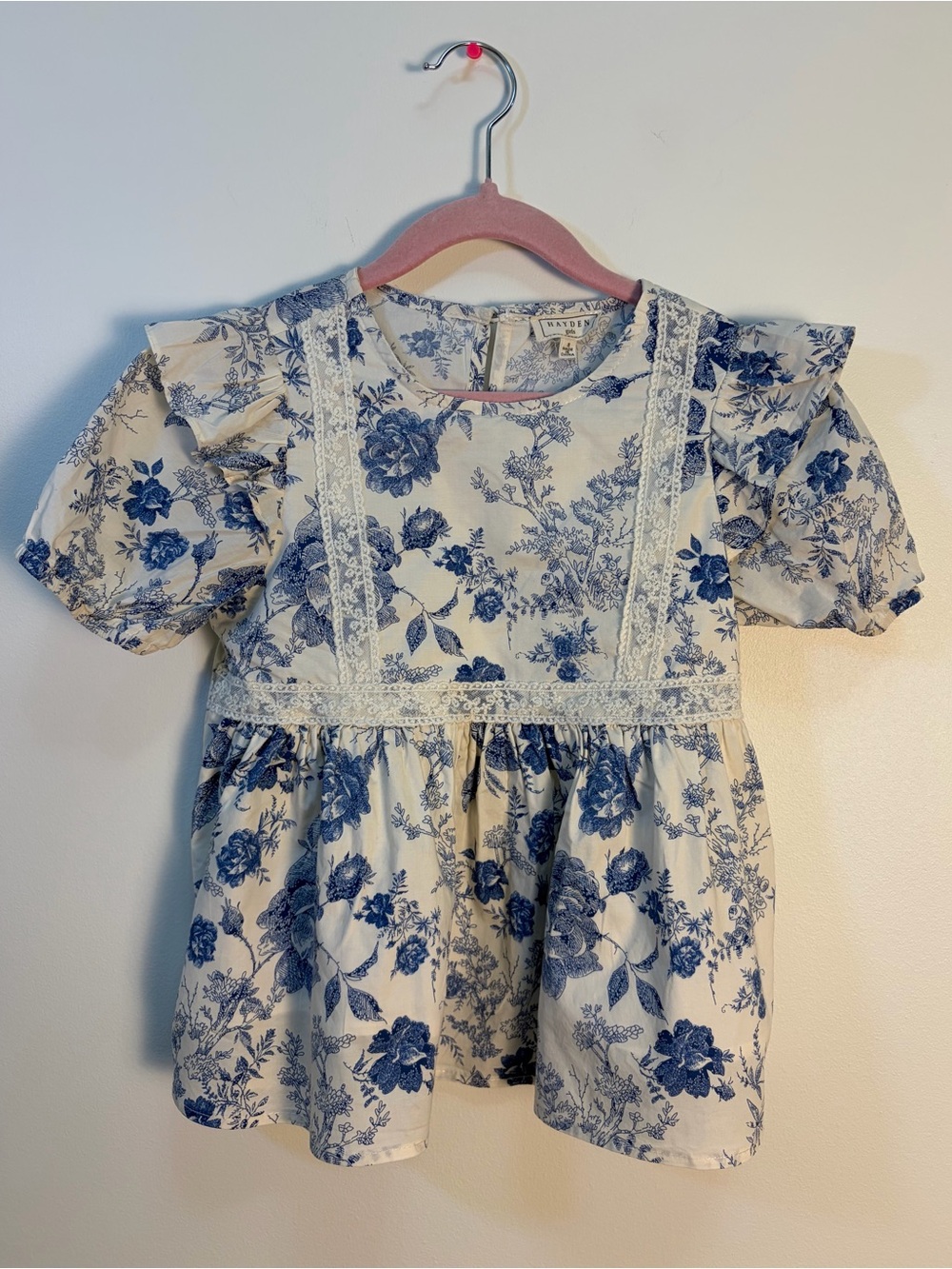 Blue Floral Lace Trim Peplum Top
